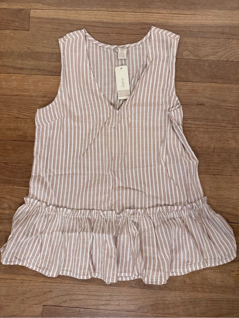 NWT Japna Women's Tan White Striped Sleeveless Peplum Top - Size S
  b20